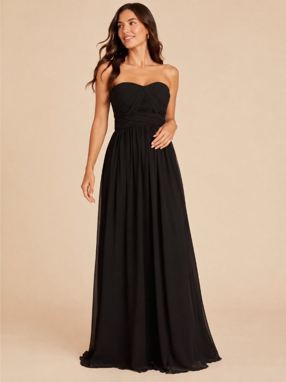 Birdy Grey Grace Convertible Bridesmaid Maxi Dress Black Chiffon Large